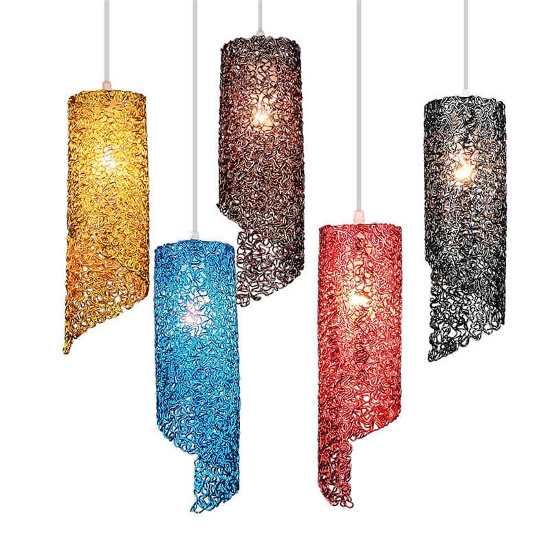 Modern Colorful  Aluminum Wire 1-Light Cylinder Spiral Pendant Light