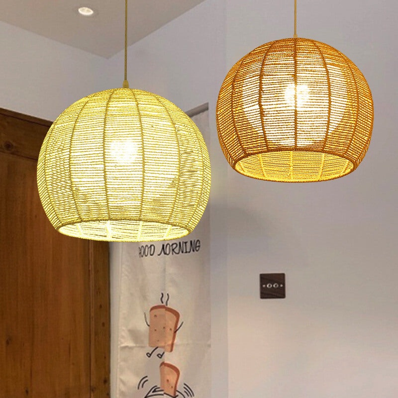 Modern Double Rattan Shade 1-Light Globe Pendant Light