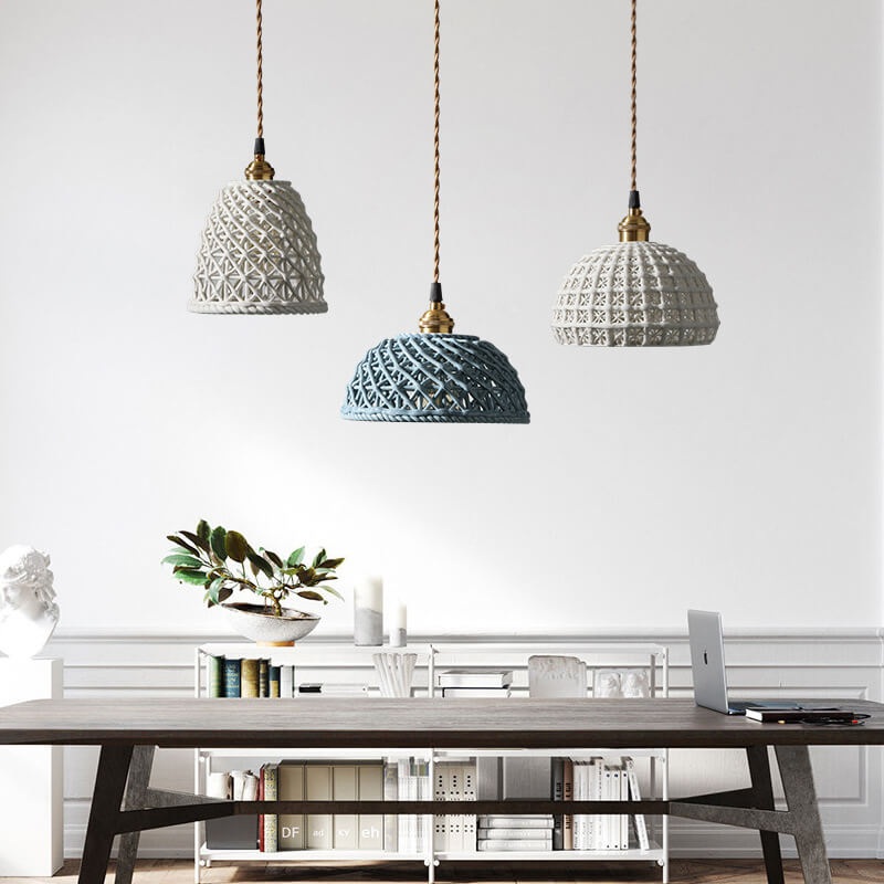 Modern Japanese Porcelain Openwork 1-Light Dome Pendant Light