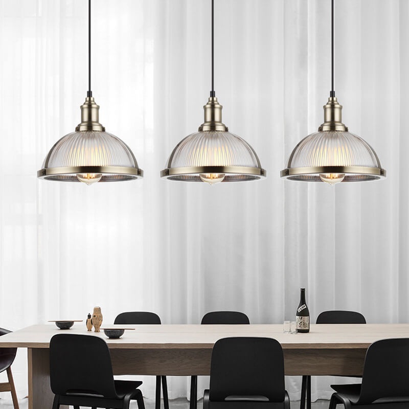 Nordic Ribbed Frosted Glass 1-Light Dome Shade Pendant Light