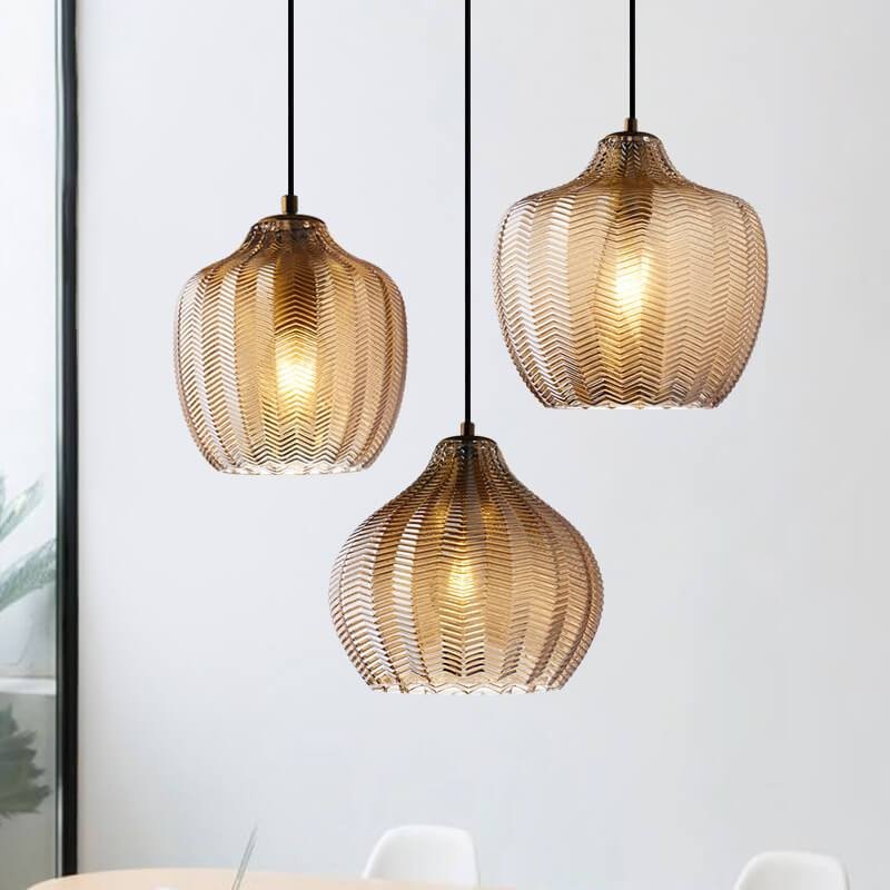 Nordic Textured Wavy Glass 1-Light Barrel Pendant Light