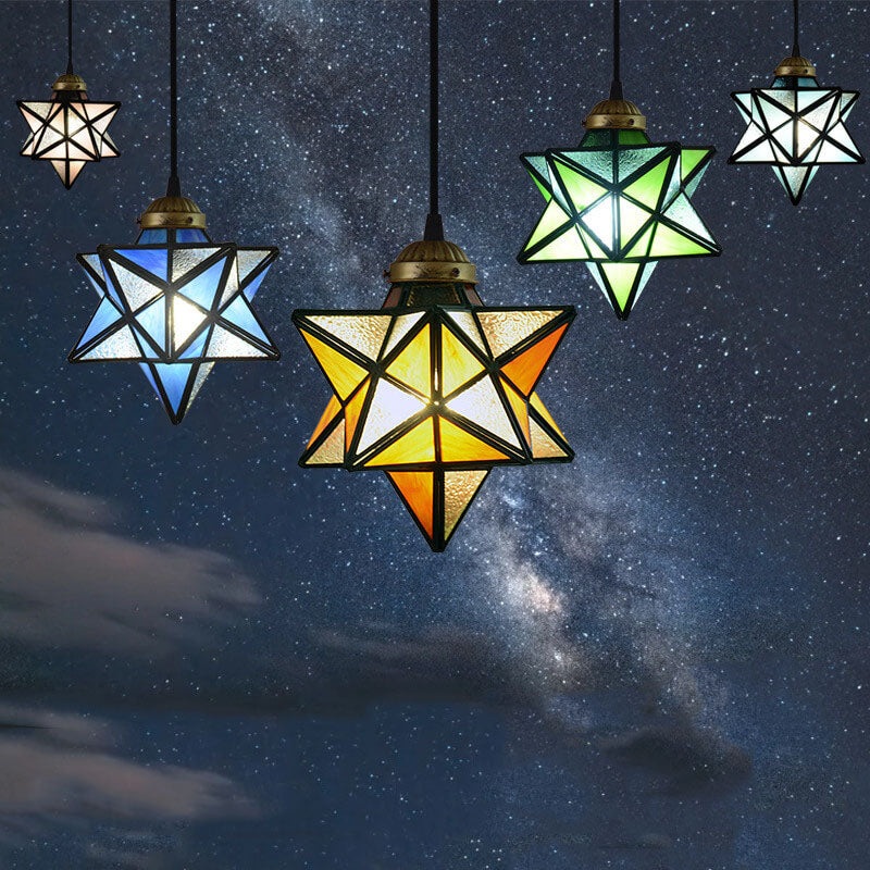 Tiffany Star Shade Icy Clear Glass 1-Light LED Pendant Light