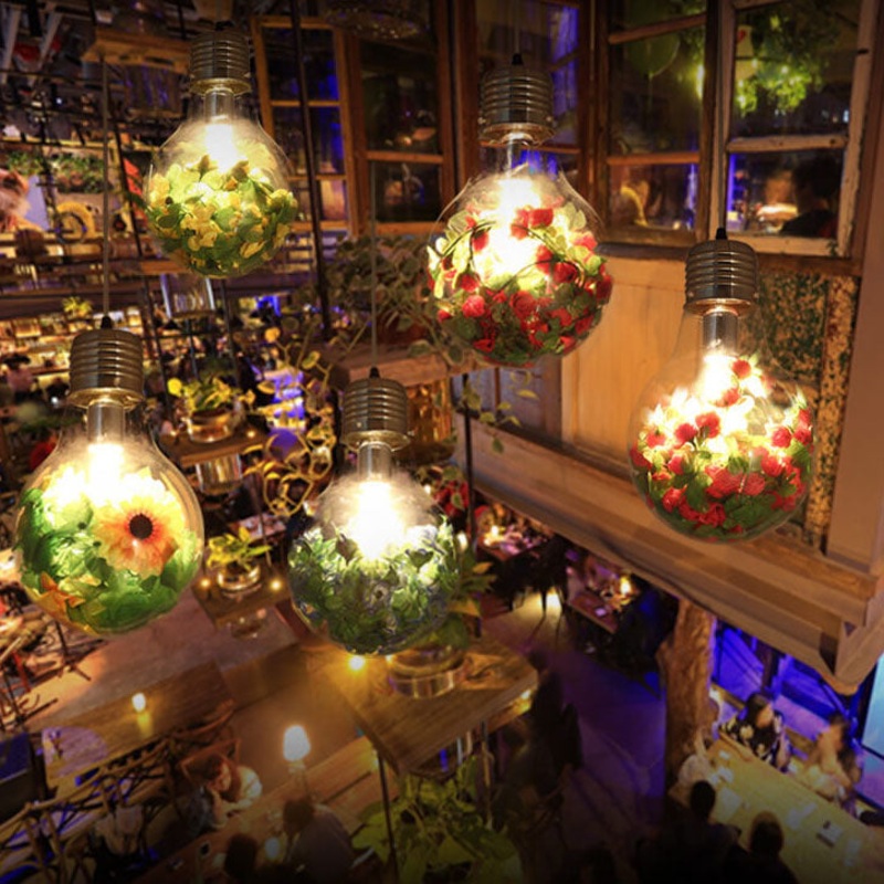 Industrial Simulation of Plants Bulb Shaped 1-Light Pendant Light