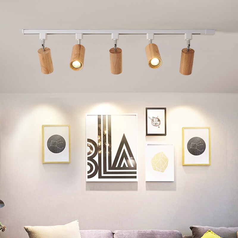 Nordic Wooden Track Lighting 1/5- Light LED Flush Mount Ceiling Light