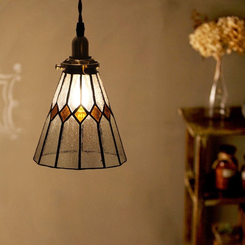 Vintage Tiffany Glass Conical 1-Light Pendant Light