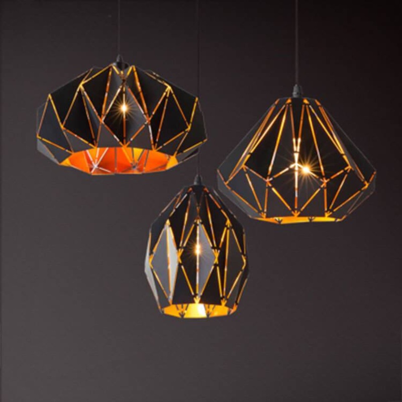 Vintage Wrought Iron Geometric Diamond Pendant Light