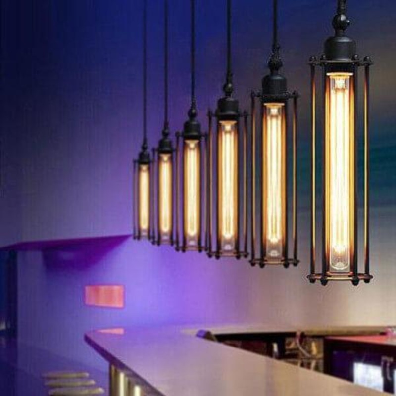 Vintage Wrought Iron Long Flute 1-Light Pendant Light