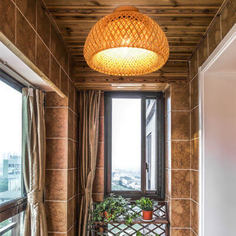 Bamboo Weaving Bowl Shape 1-Light LED Flush Mount Ceiling Light