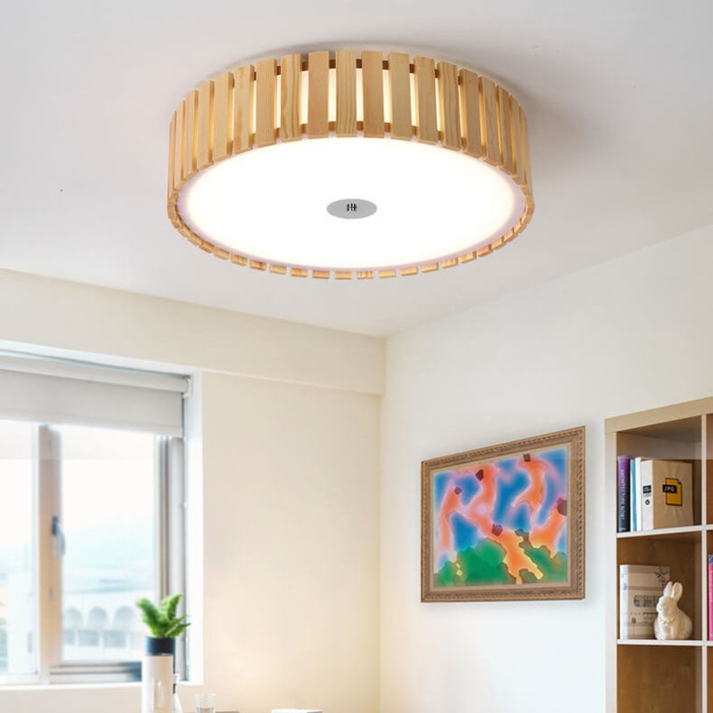 Modern Simple Wooden Cylindrical Flush Mount Ceiling Light