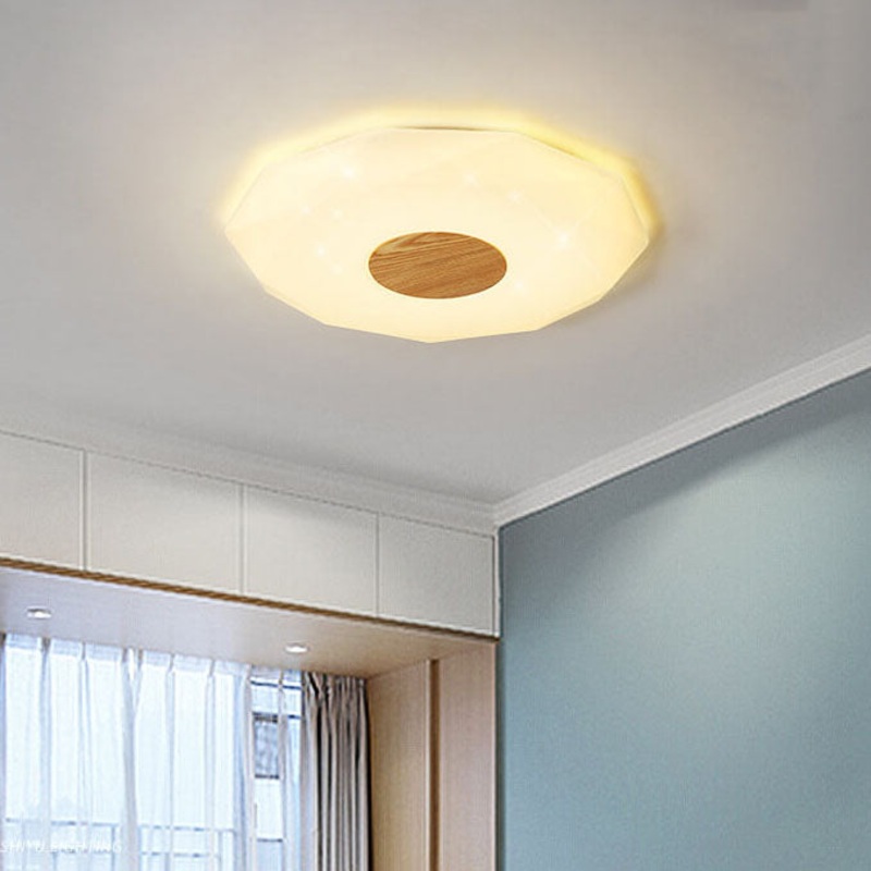Nordic Solid Wood Acrylic Round 1-Light LED Flush Mount Ceiling Light