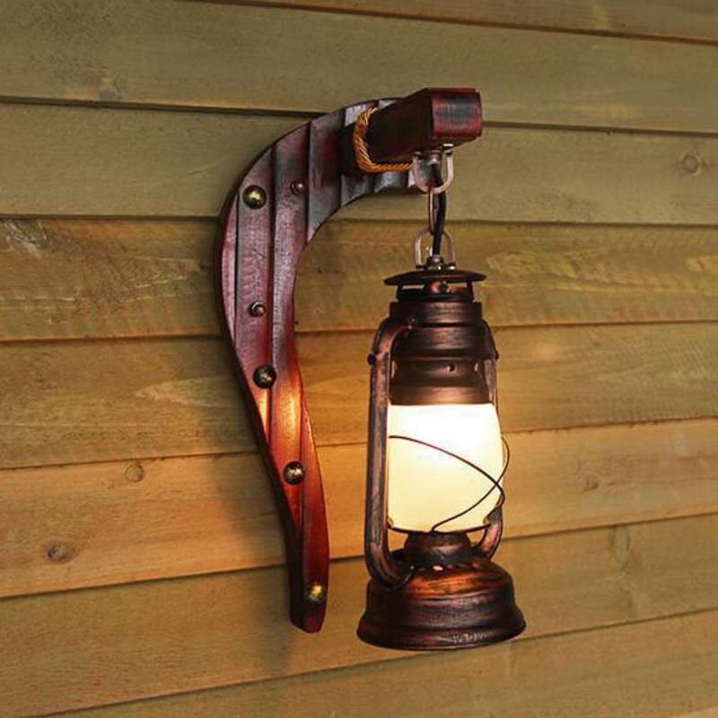 Retro Bamboo Weaving Handle 1-Light Antique Glass Kerosene Wall Lamp