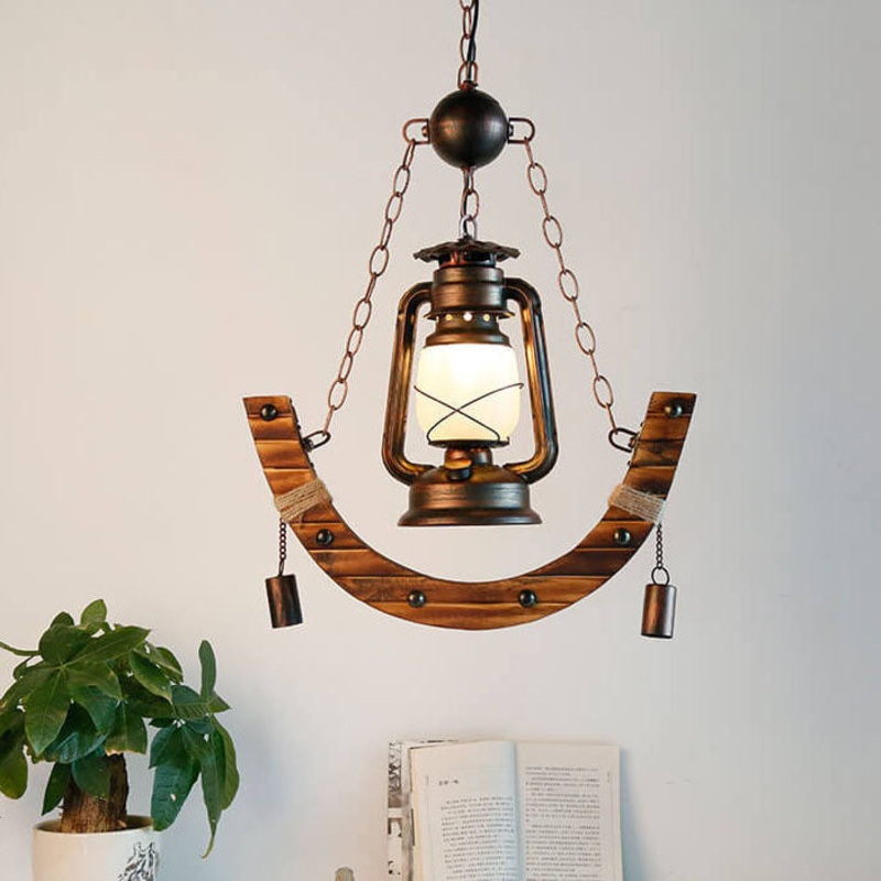 Vintage Bamboo Weaving Horse Lamp 1-Light Kerosene Pendant Light
