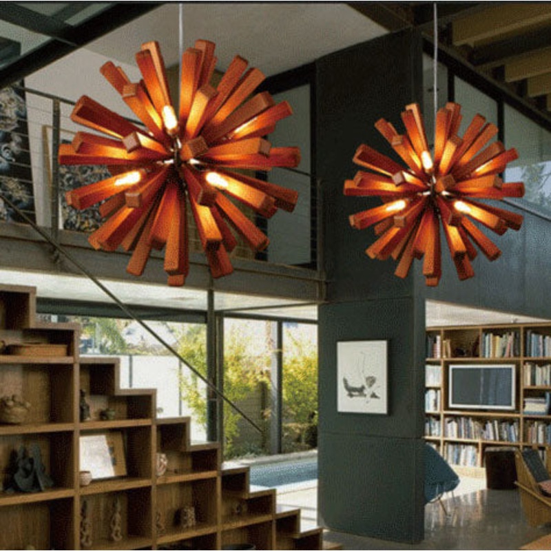 Creative Dandelion Sphere Wooden 10-Light LED Chandelier