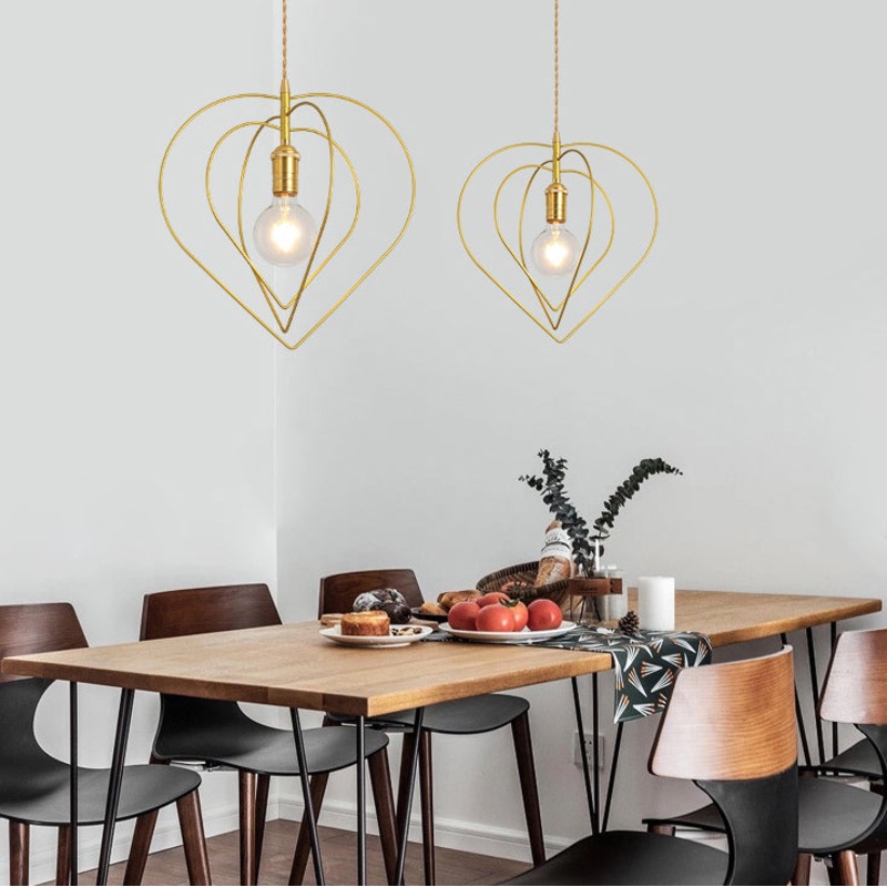 Industrial Creative Golden Heart & Pentagram Iron 1-Light Pendant Light