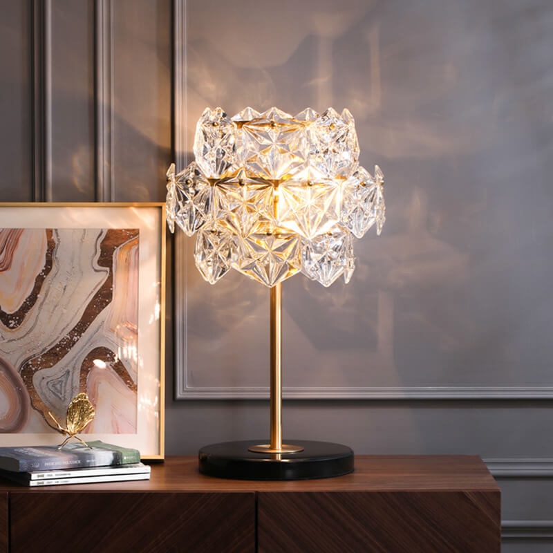 Modern Snowflake Glass Shade 2-Light Marble Base Table Lamp