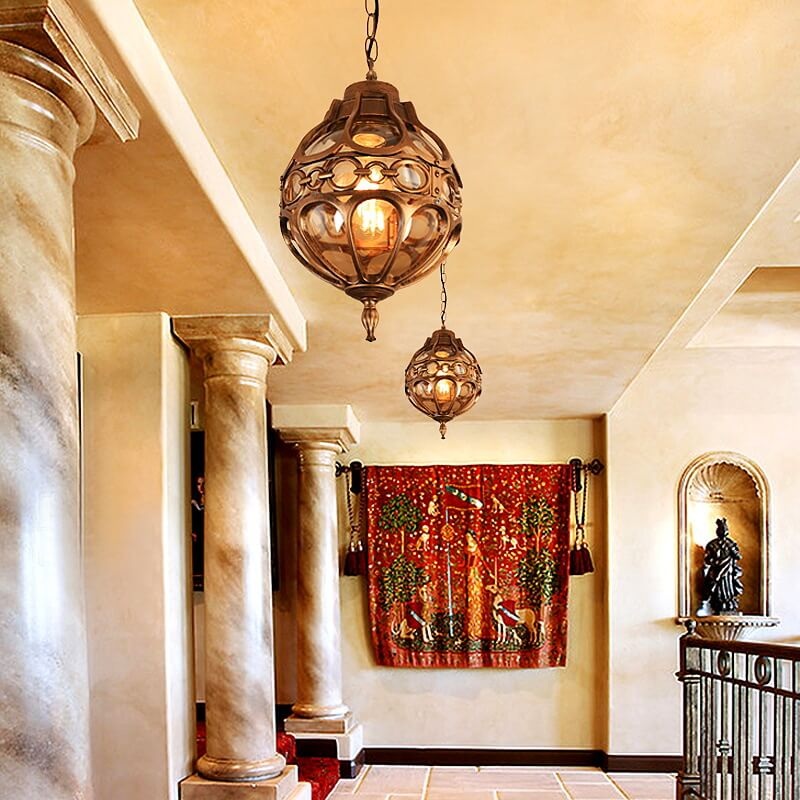 Retro Industrial Globe Shape 1-Light Outdoor Waterproof Pendant Light