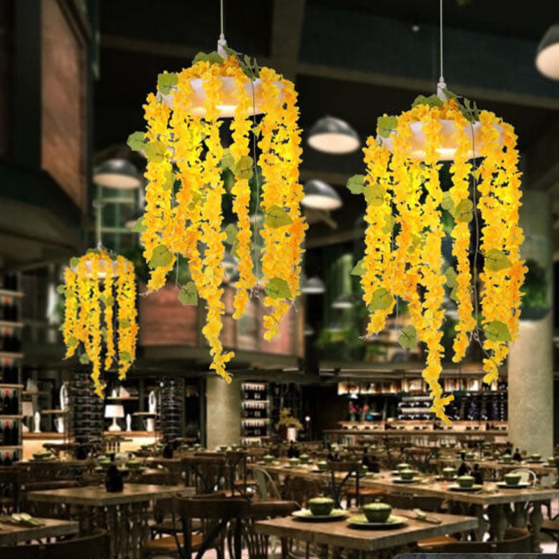 Retro Yellow Flower Simulation Plants 1-Light Pendant Light
