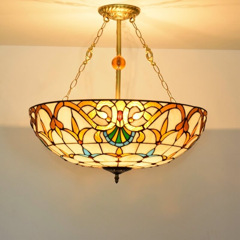 Tiffany Baroque Stained Glass Gold Brilliant 5-Light Chandelier
