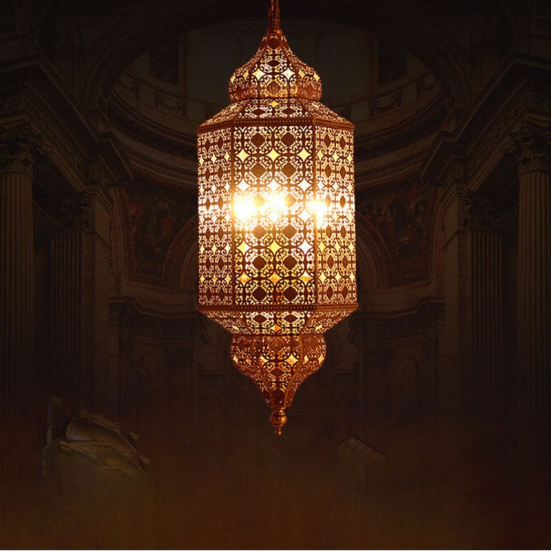 Vintage Exotic Cylindrical Hollow 3-Light Chandelier