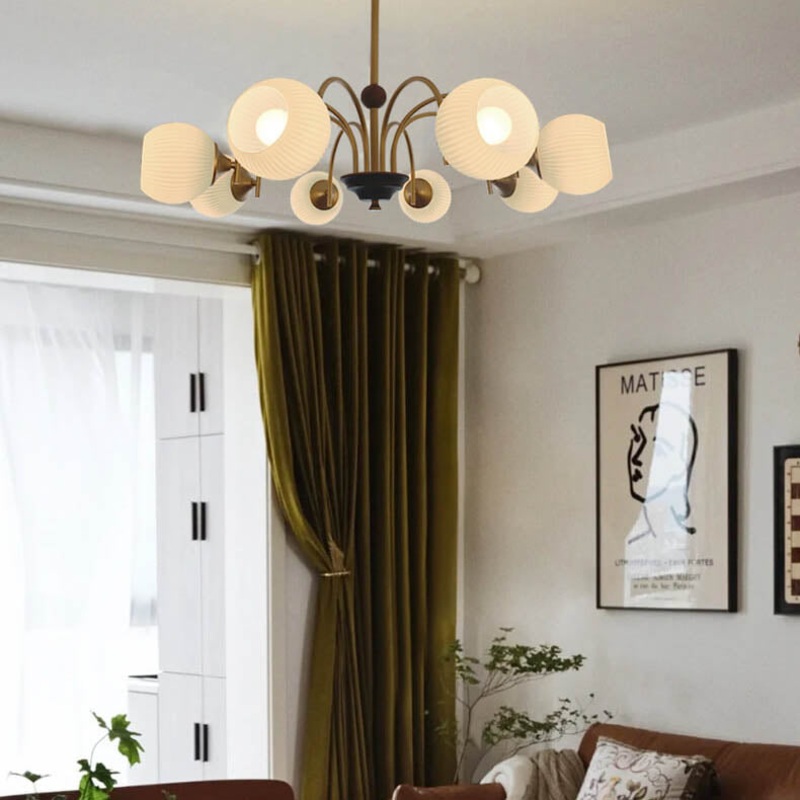 Vintage Striped White Glass 3/5/8 Light Chandelier