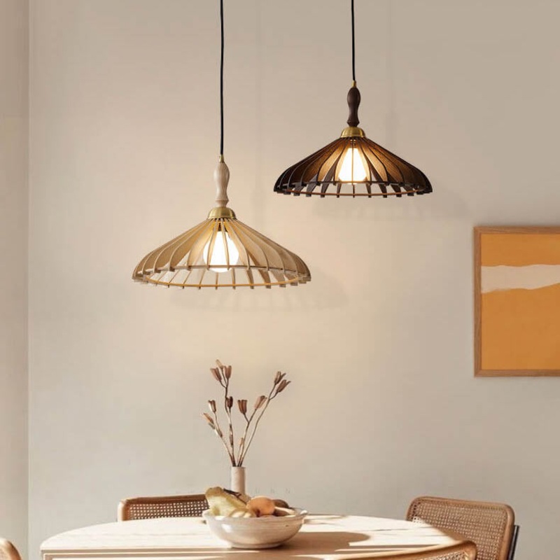 Vintage Wooden Umbrella Shape 1-Light Pendant Light