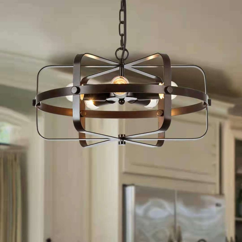 Industrial Vintage Iron Drum Shape Round 5-Light Chandelier