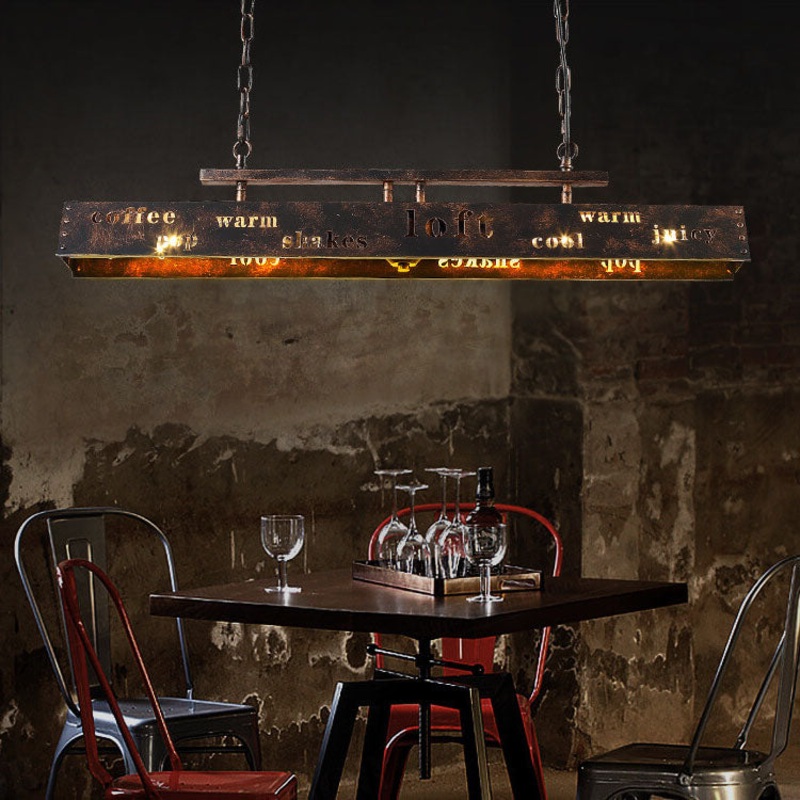 Industrial Vintage Iron Rectangular 2-Light Chandelier