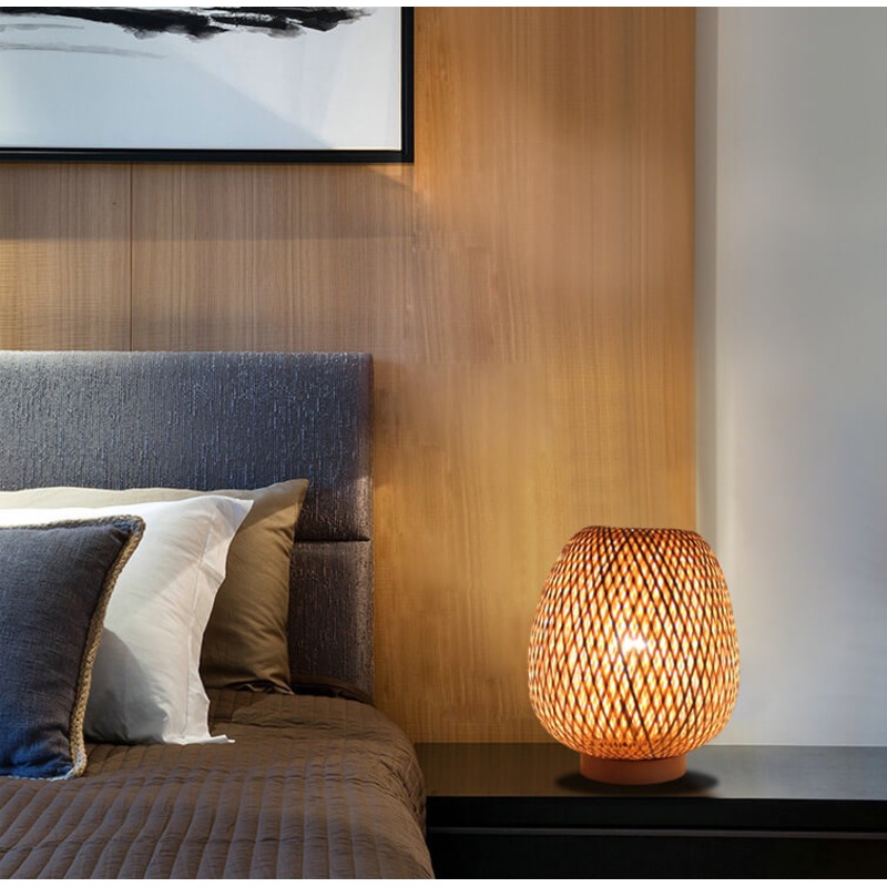 Modern Bamboo Weaving Round 1-Light Decorative Table Lamp