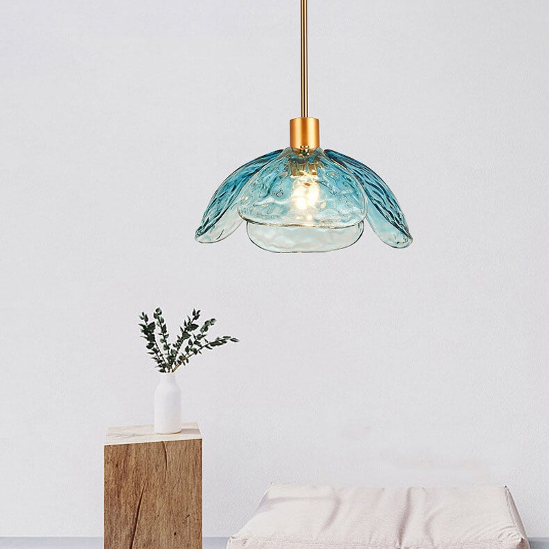 Modern Flower Petal Stained Glass 1-Light Pendant Light