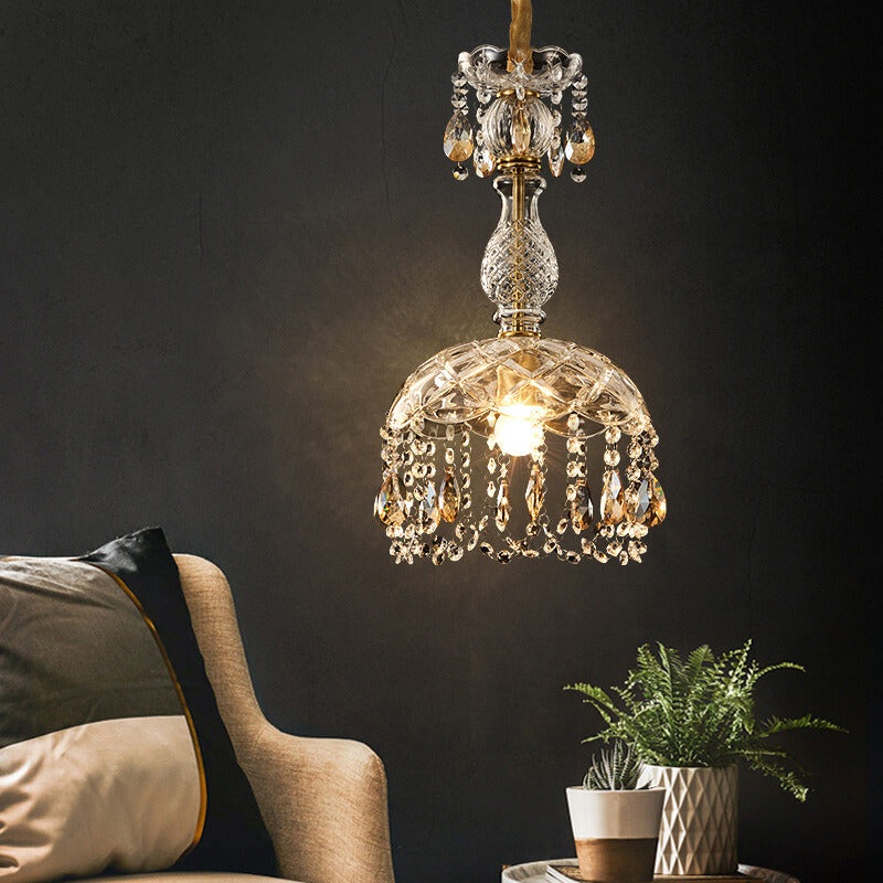 Modern Luxury Crystal Hanging Dome 1-Light Pendant Light