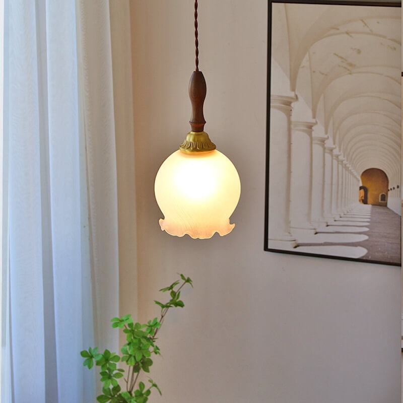 Vintage French Glass Tulip 1-Light Pendant Light