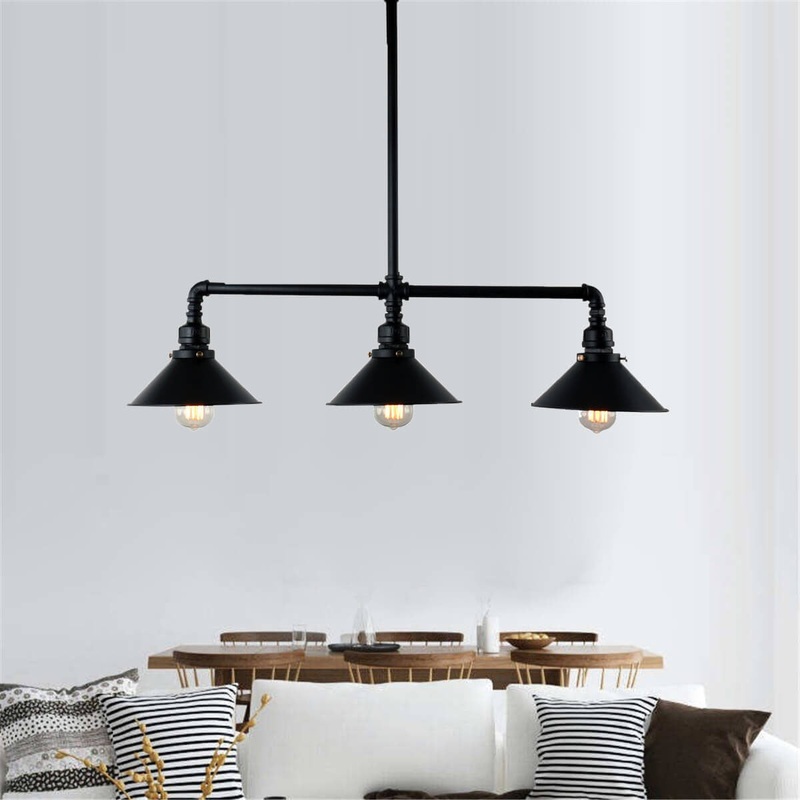 Vintage Industrial Water Pipe Pot Lid Shade 3-Light Chandelier