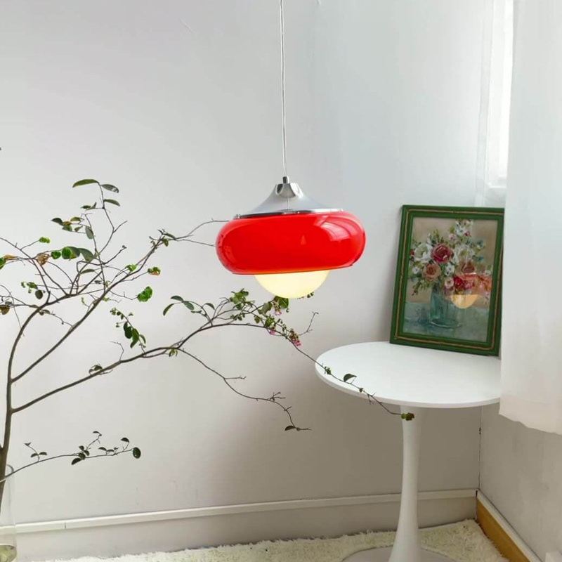 Vintage Red Glass Dome 1-Light Pendant Light