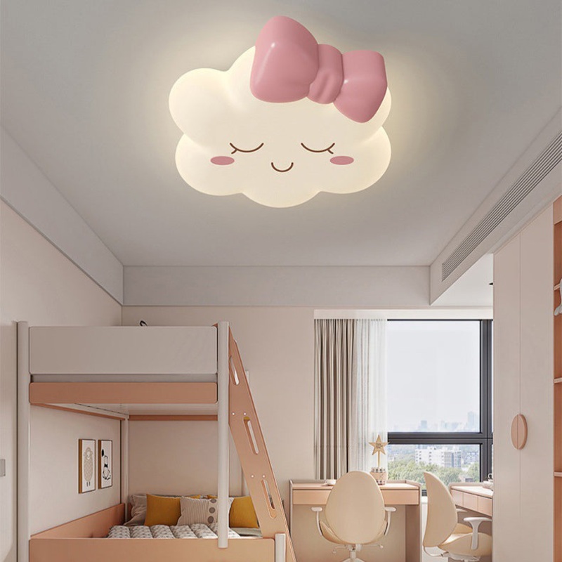 Contemporary Creative Bow Crown Santa Hat Iron PE Lampshade LED Flush Mount Ceiling Light For Bedroom