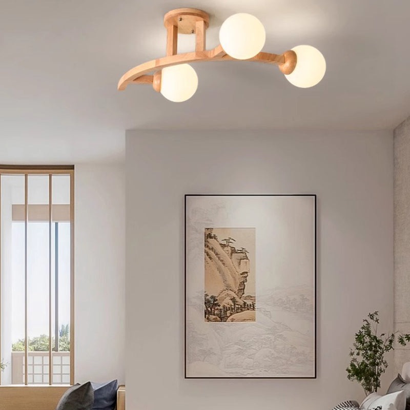 Contemporary Creative Branches Shapes Curves Glass Rubberwood 3/5/7 Light Semi-Flush Mount Ceiling Light For Living Room