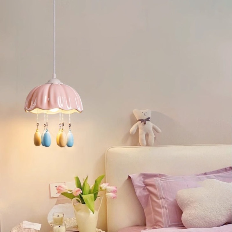 Contemporary Creative Dome Jellyfish Shaped Macarons Ceramics Hardware 1 - Light Pendant Light For Bedroom