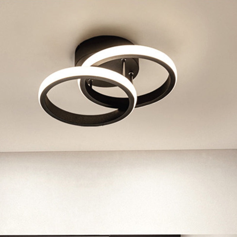 Contemporary Creative Double Square Round Iron Acrylic LED Semi-Flush Mount Ceiling Light For Bedroom