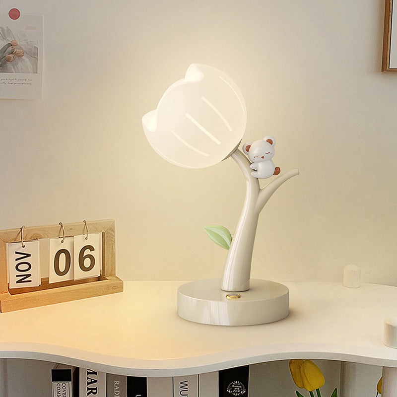 Contemporary Creative Flower PE Lampshade Iron Base LED Table Lamp For Living Room