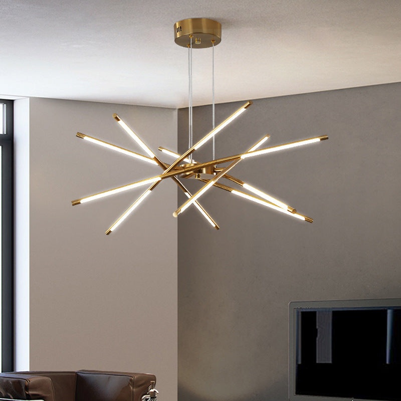 Contemporary Creative Long Strip Crossing Branches Hardware Acrylic LED Chandelier For Dining Room