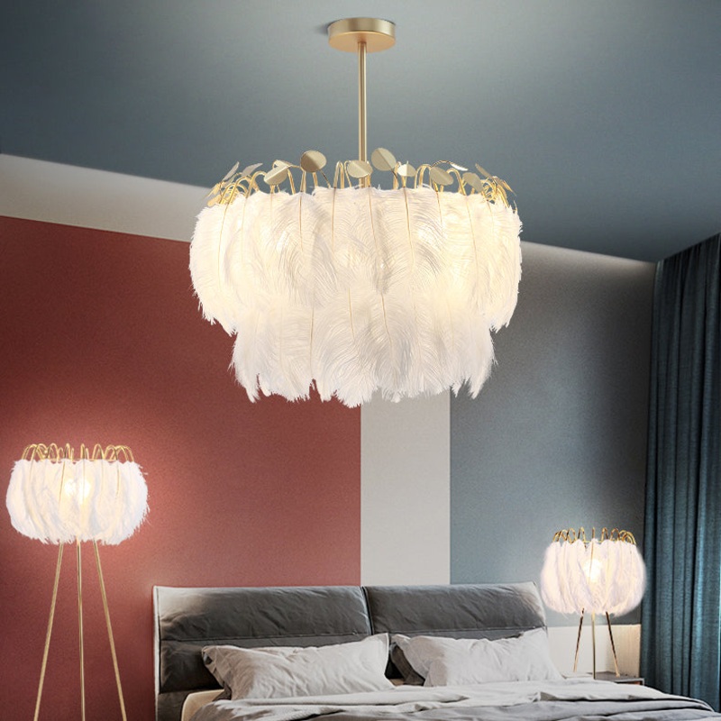 Contemporary Creative Round Double Layer Leaf Feather Iron 1/3 Light Chandelier For Living Room