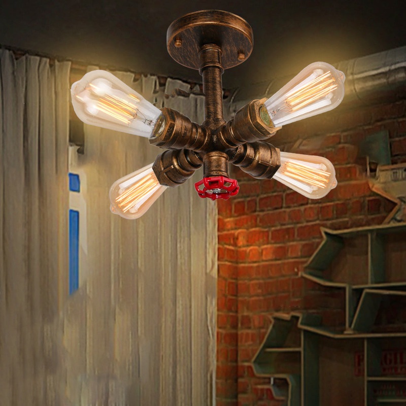 Contemporary Industrial Cross Round Glass Iron 4-Light Semi-Flush Mount Ceiling Light For Living Room
