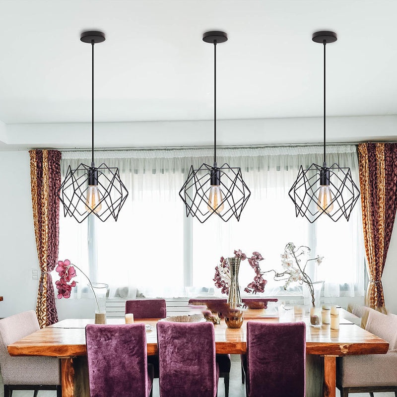 Contemporary Industrial Prismatic Hollow Round Glass Sisal Iron 1-Light Pendant Light For Living Room