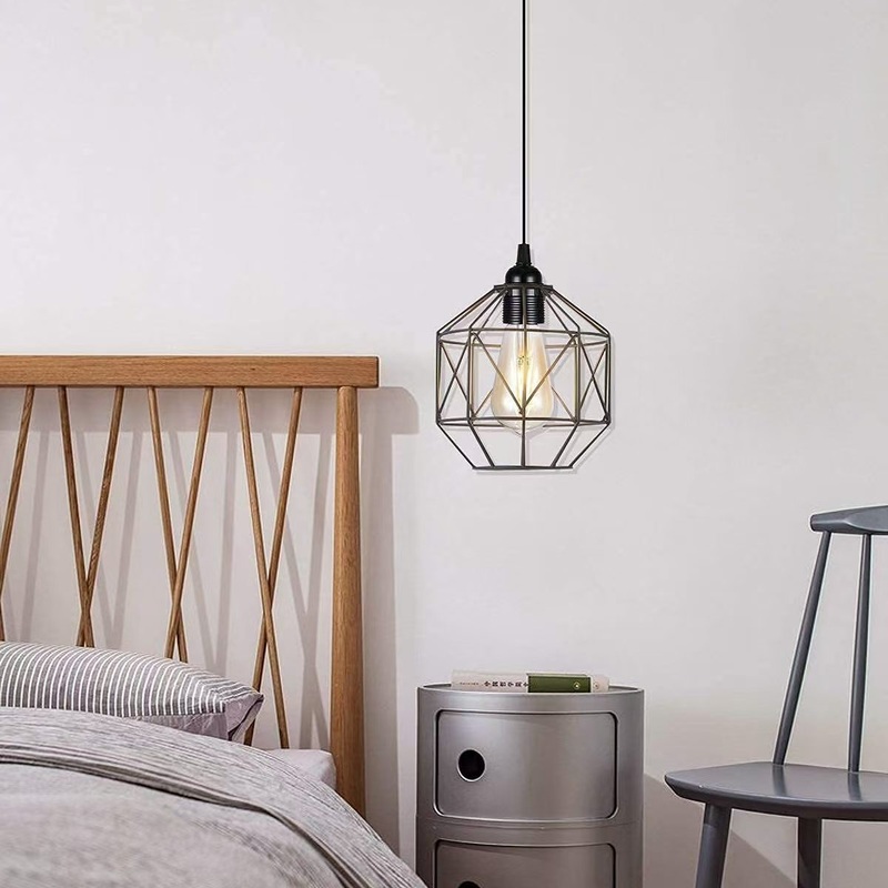 Contemporary Industrial Round Geometric Iron Cage 1-Light Pendant Light For Living Room