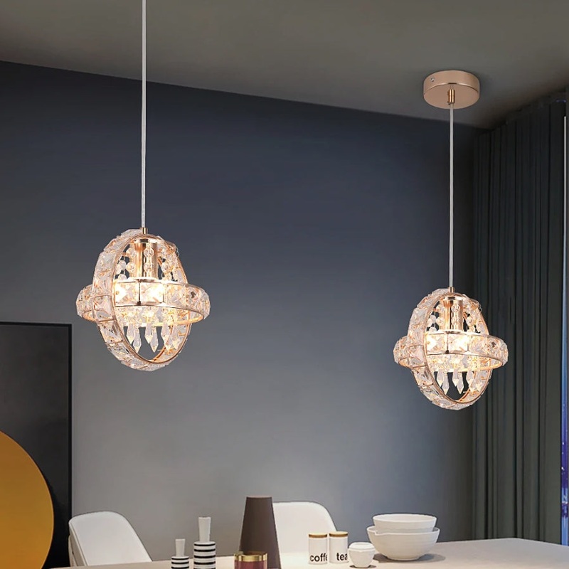 Contemporary Luxury Dual Circle Crystal Ring Glass Beads 1-Light Pendant Light For Living Room