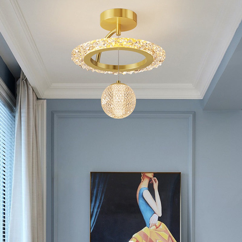 Contemporary Luxury Iron Acrylic Geometric Circle Ring LED Semi-Flush Mount Ceiling Light For Living Room