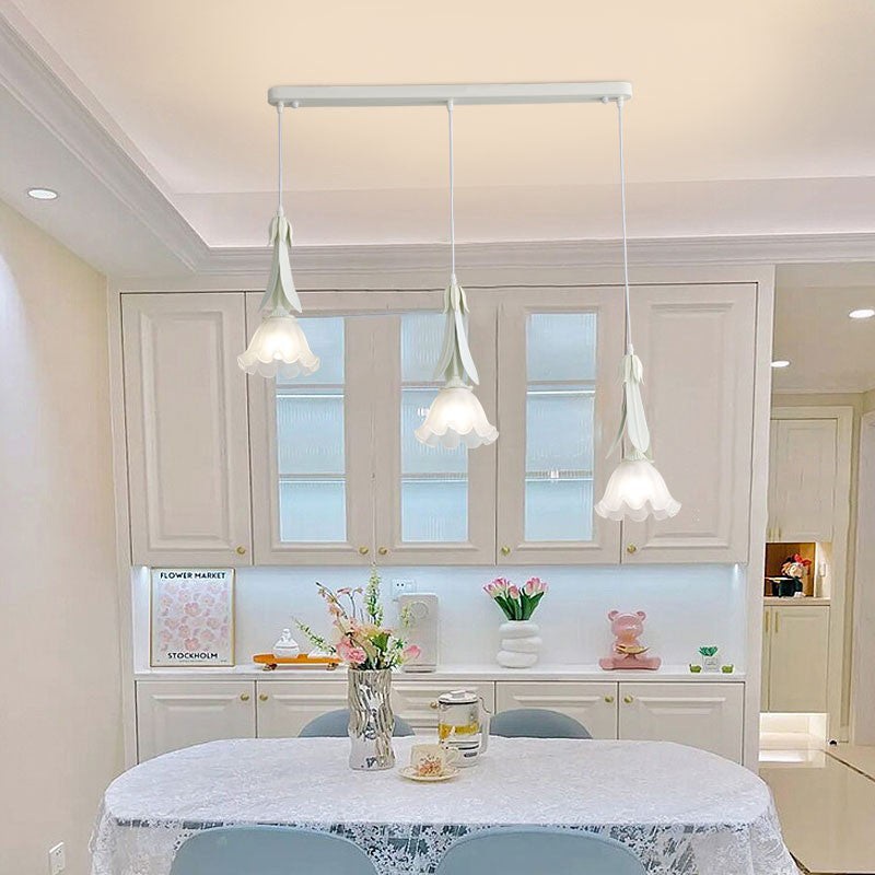 Contemporary Nordic Flowers Iron Glass Lampshade 3 - Light Chandeliers For Dining Room