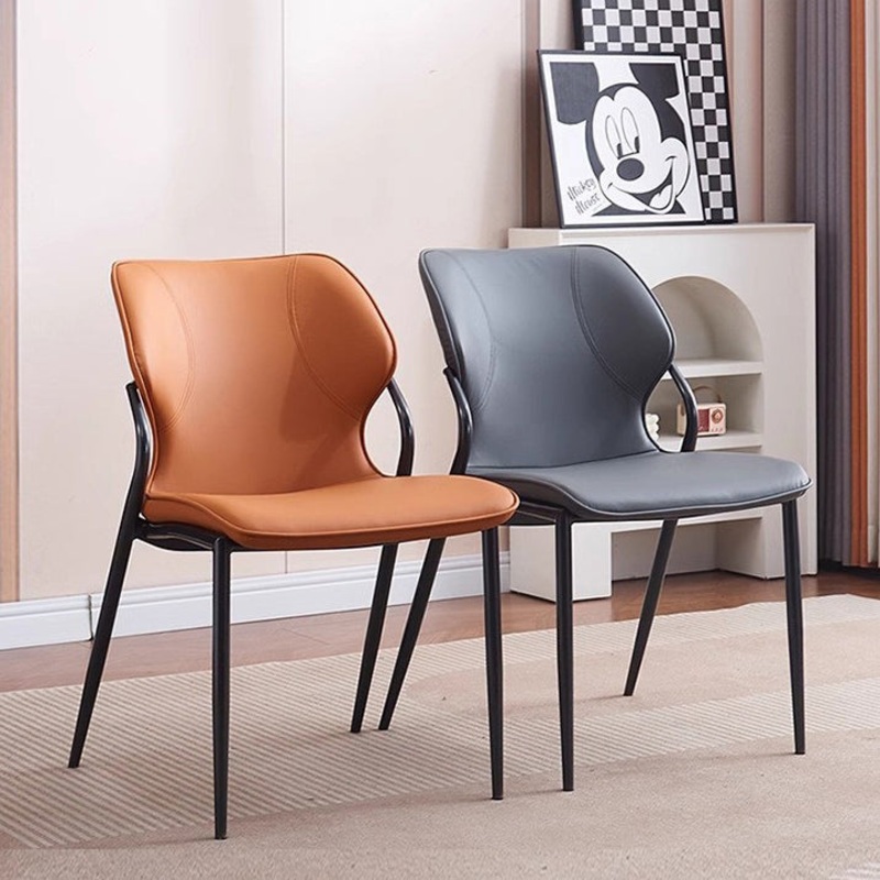 Contemporary Nordic Leather Carbon Steel Dining Chair Backrest Armless For Dining Room