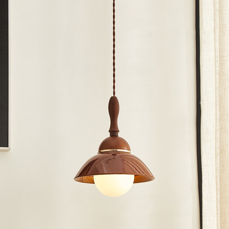 Contemporary Retro Semicircle Solid Wood Ceramic 1-Light Pendant Light For Living Room