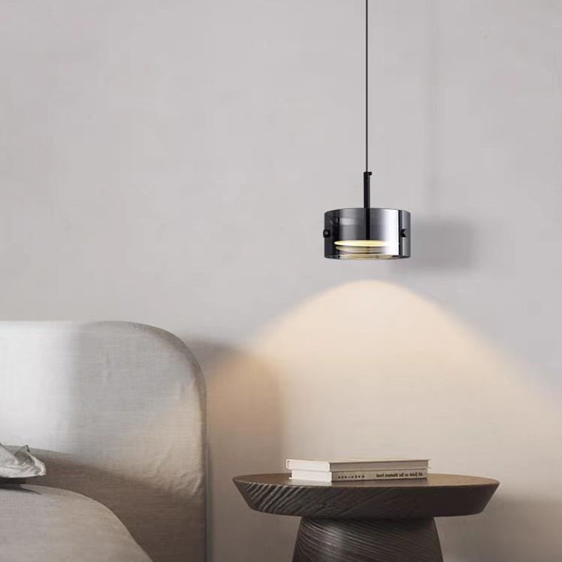 Contemporary Scandinavian Cylinder Glass Iron LED Pendant Light For Living Room