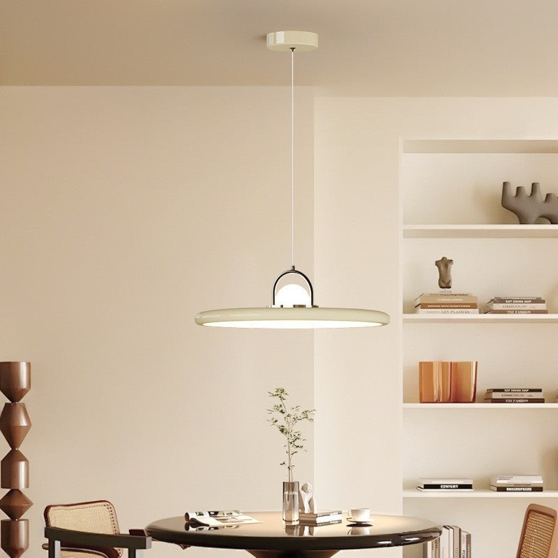Contemporary Scandinavian Dome Round Disc Iron PE Lampshade LED Pendant Light For Dining Room